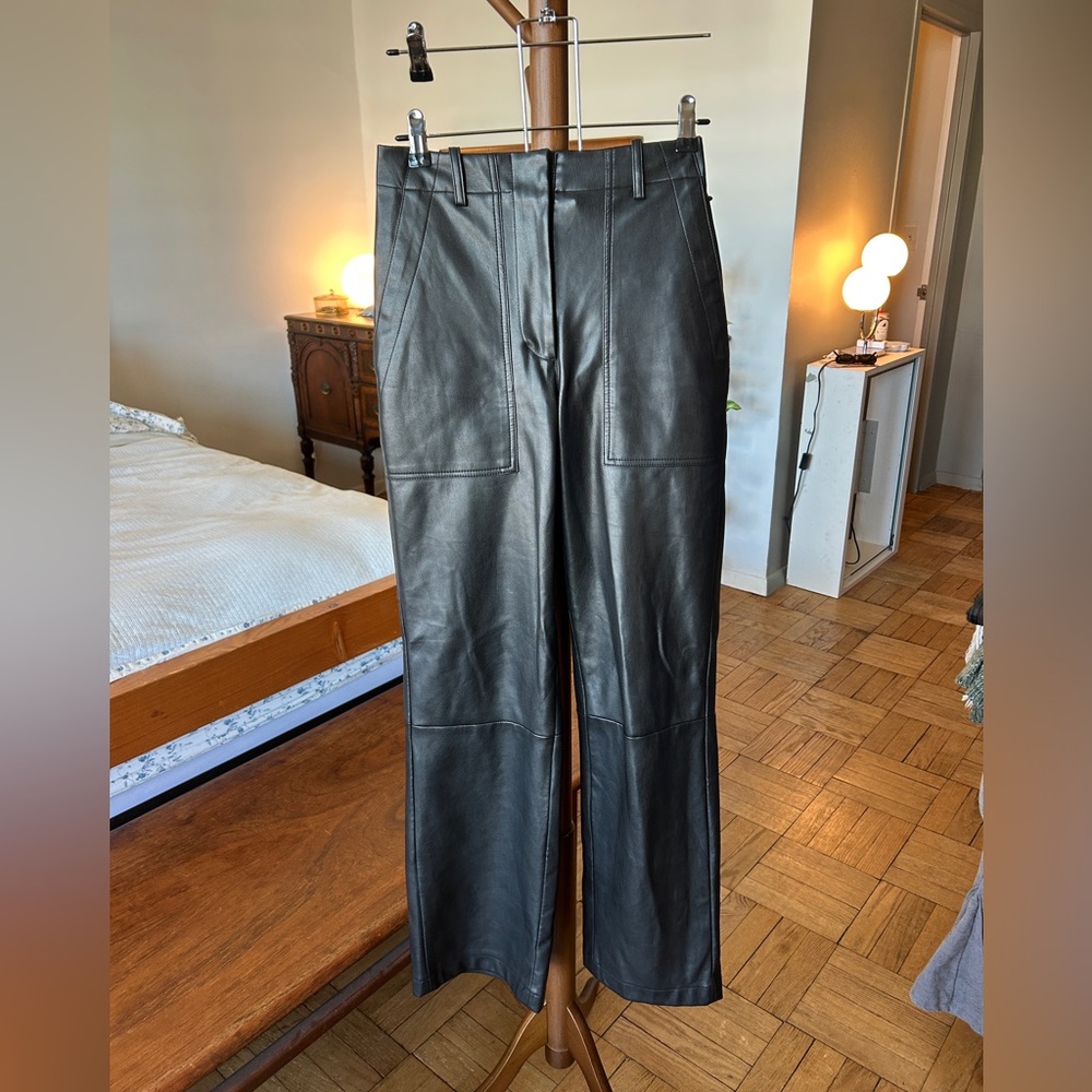 Women's Sleek Black Leather Cargo Pants